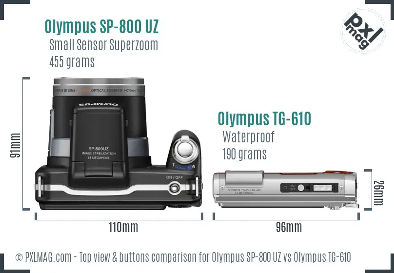 Olympus SP-800 UZ vs Olympus TG-610 top view buttons comparison