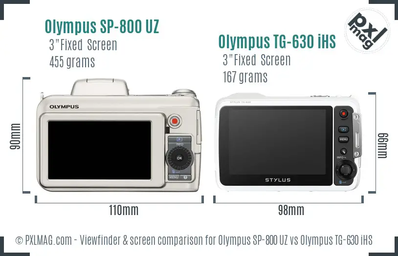 Olympus SP-800 UZ vs Olympus TG-630 iHS Screen and Viewfinder comparison