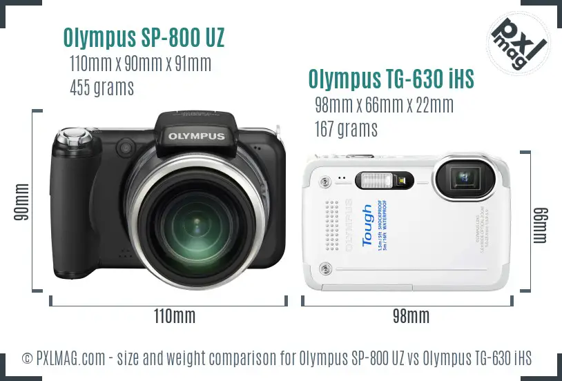 Olympus SP-800 UZ vs Olympus TG-630 iHS size comparison