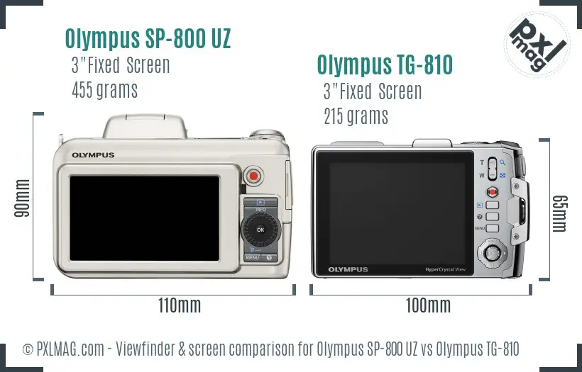 Olympus SP-800 UZ vs Olympus TG-810 Screen and Viewfinder comparison
