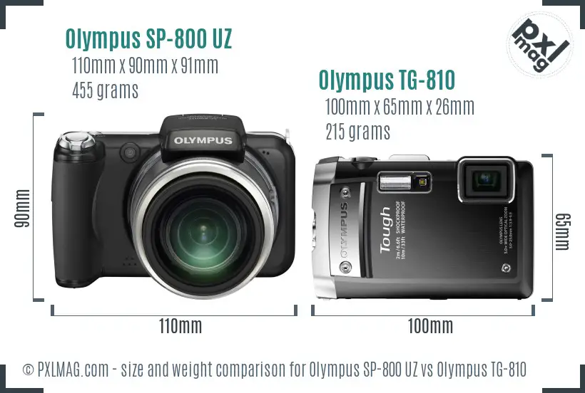 Olympus SP-800 UZ vs Olympus TG-810 size comparison