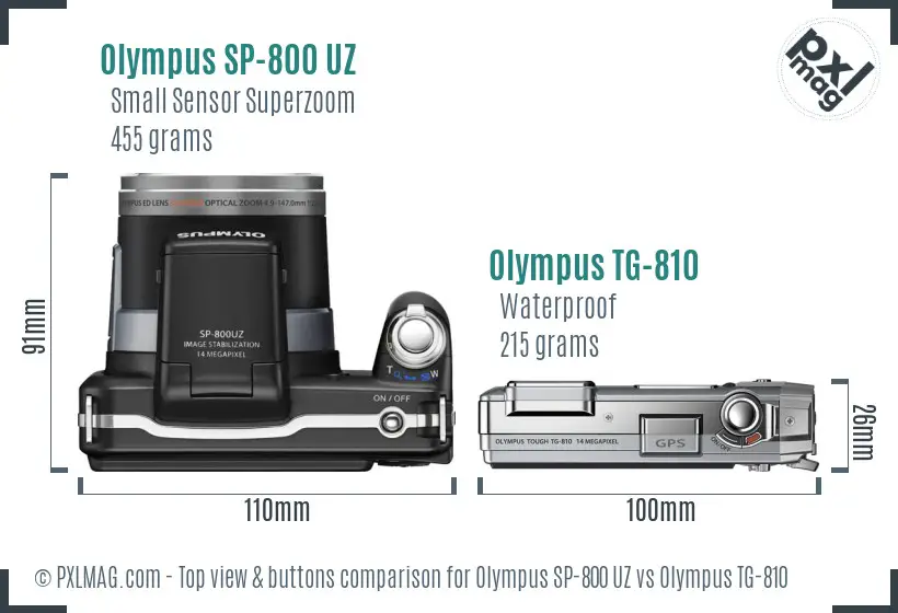 Olympus SP-800 UZ vs Olympus TG-810 top view buttons comparison