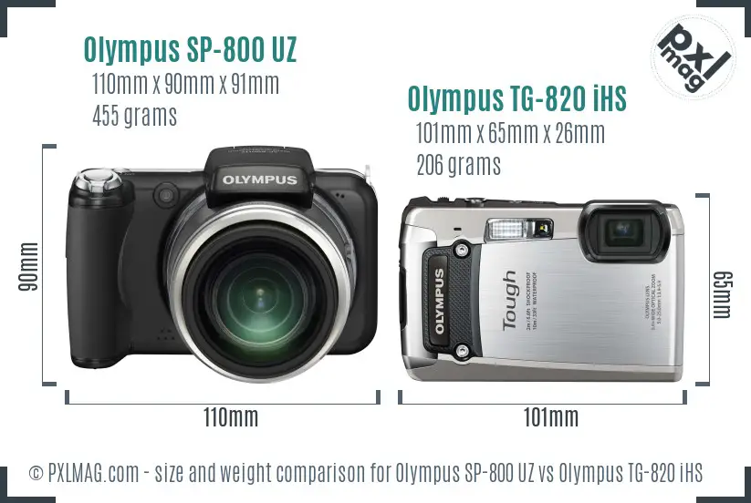 Olympus SP-800 UZ vs Olympus TG-820 iHS size comparison