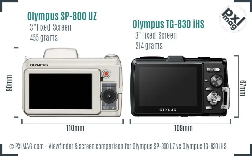 Olympus SP-800 UZ vs Olympus TG-830 iHS Screen and Viewfinder comparison