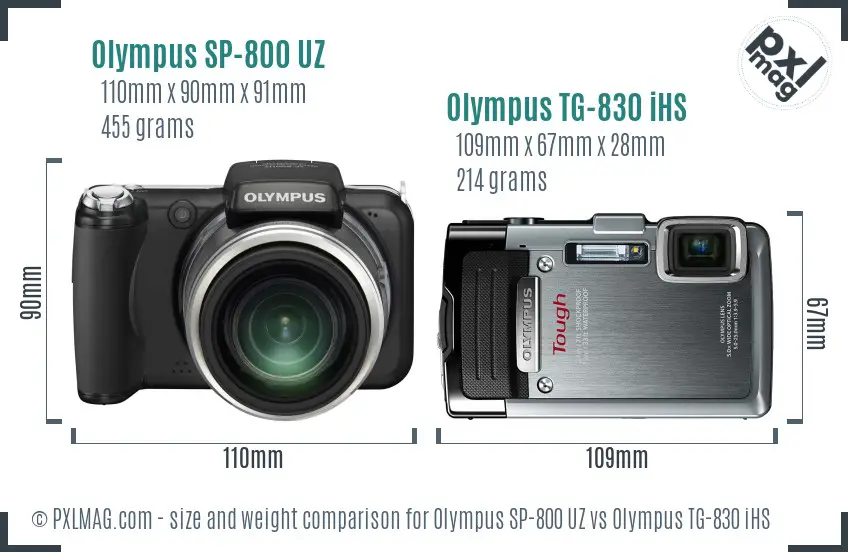 Olympus SP-800 UZ vs Olympus TG-830 iHS size comparison