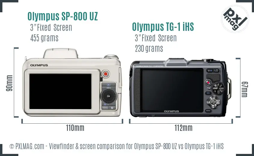 Olympus SP-800 UZ vs Olympus TG-1 iHS Screen and Viewfinder comparison