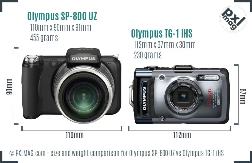 Olympus SP-800 UZ vs Olympus TG-1 iHS size comparison
