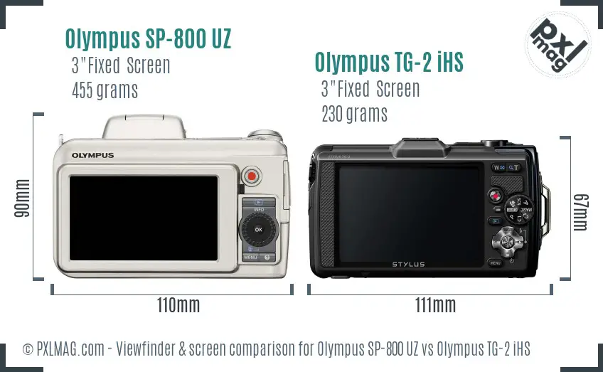 Olympus SP-800 UZ vs Olympus TG-2 iHS Screen and Viewfinder comparison