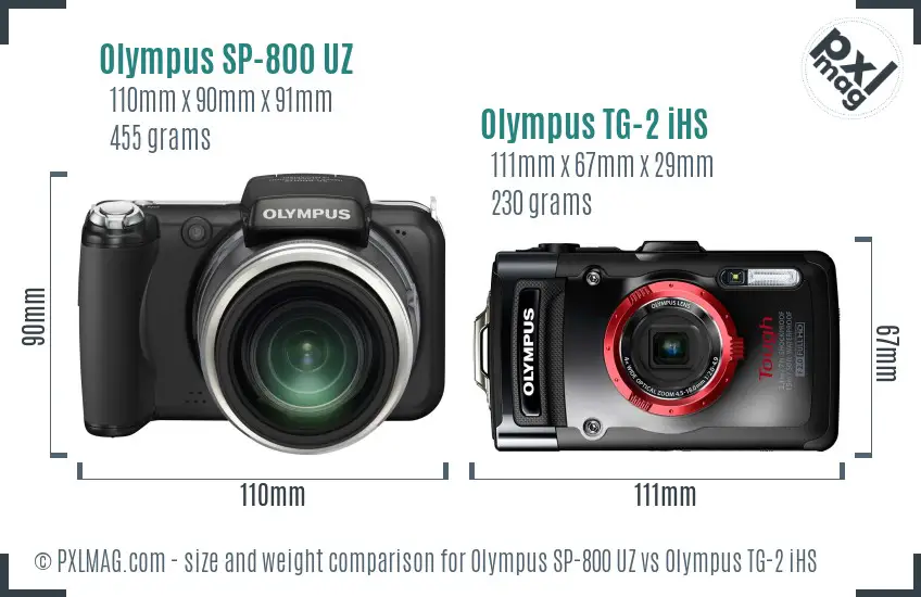 Olympus SP-800 UZ vs Olympus TG-2 iHS size comparison