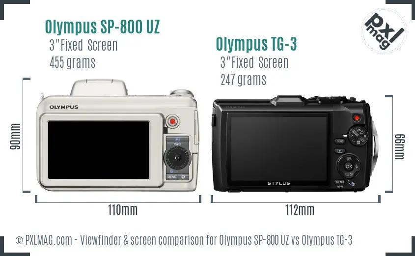 Olympus SP-800 UZ vs Olympus TG-3 Screen and Viewfinder comparison