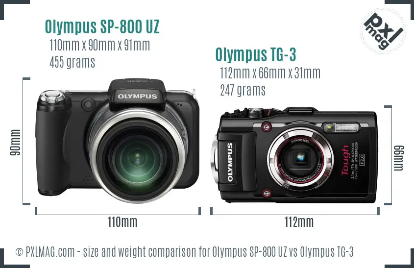 Olympus SP-800 UZ vs Olympus TG-3 size comparison