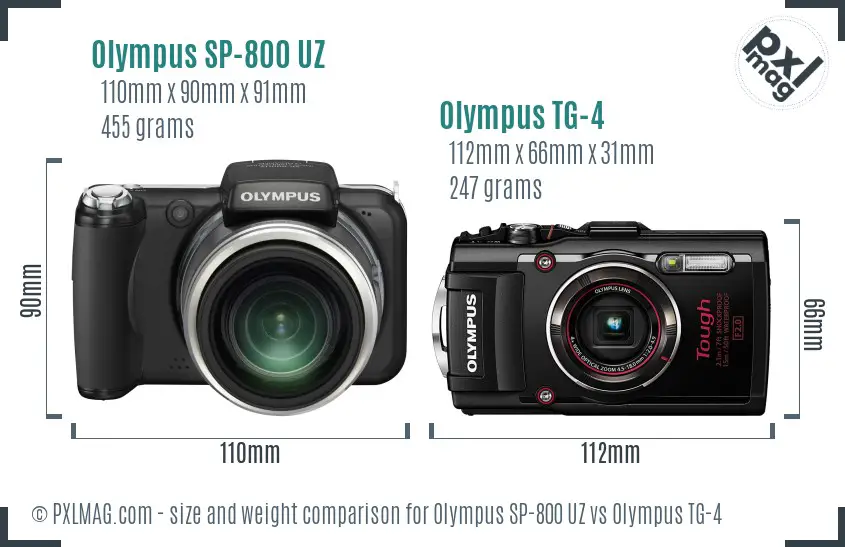 Olympus SP-800 UZ vs Olympus TG-4 size comparison