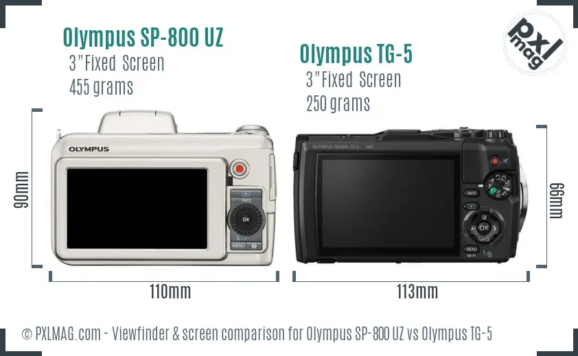 Olympus SP-800 UZ vs Olympus TG-5 Screen and Viewfinder comparison