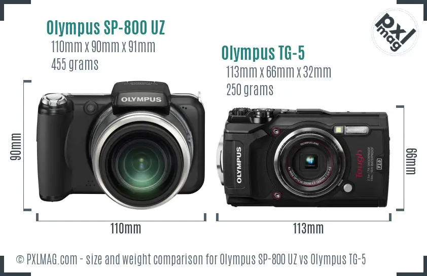 Olympus SP-800 UZ vs Olympus TG-5 size comparison