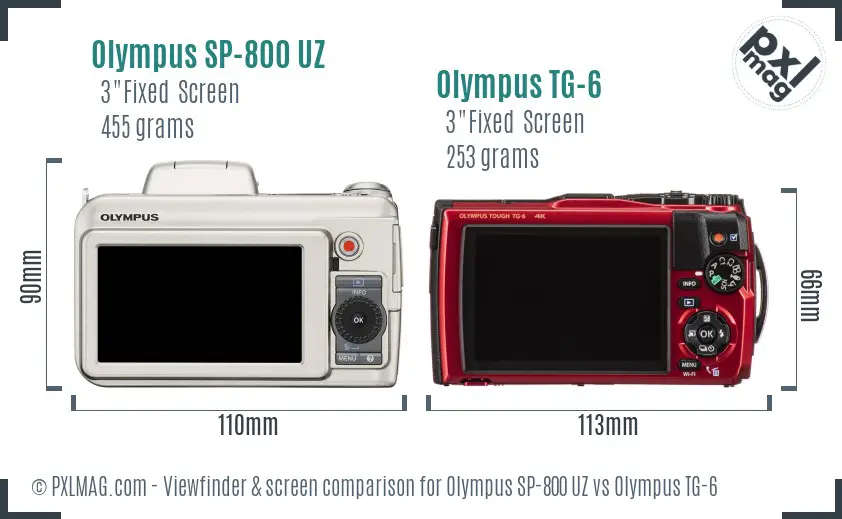 Olympus SP-800 UZ vs Olympus TG-6 Screen and Viewfinder comparison