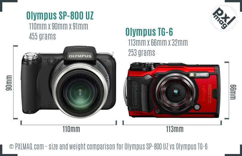 Olympus SP-800 UZ vs Olympus TG-6 size comparison