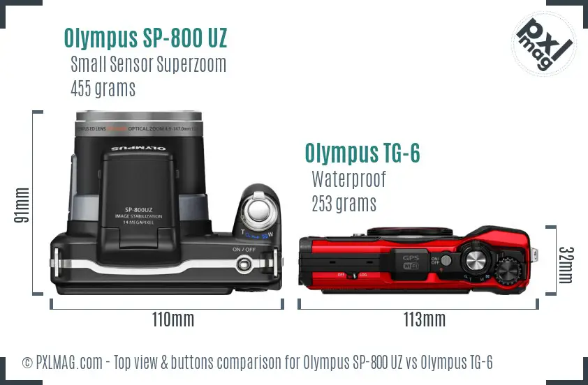 Olympus SP-800 UZ vs Olympus TG-6 top view buttons comparison
