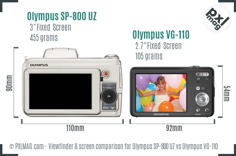 Olympus SP-800 UZ vs Olympus VG-110 Screen and Viewfinder comparison