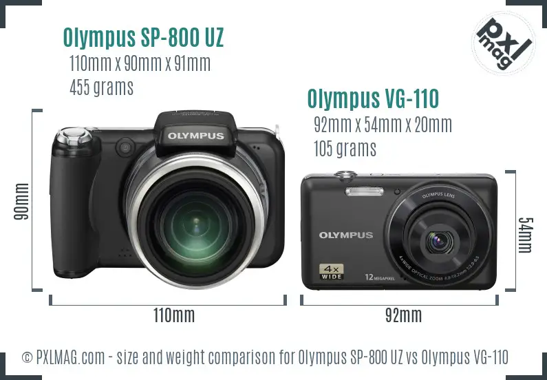 Olympus SP-800 UZ vs Olympus VG-110 size comparison