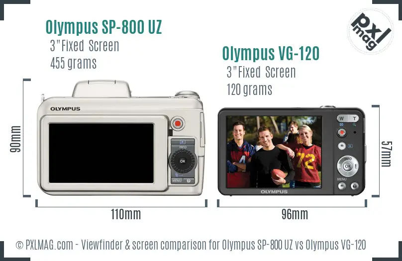 Olympus SP-800 UZ vs Olympus VG-120 Screen and Viewfinder comparison