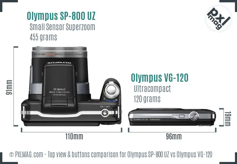 Olympus SP-800 UZ vs Olympus VG-120 top view buttons comparison