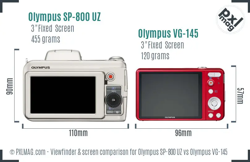 Olympus SP-800 UZ vs Olympus VG-145 Screen and Viewfinder comparison