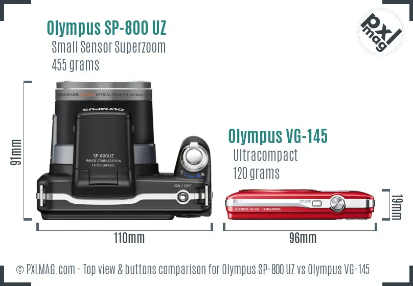 Olympus SP-800 UZ vs Olympus VG-145 top view buttons comparison