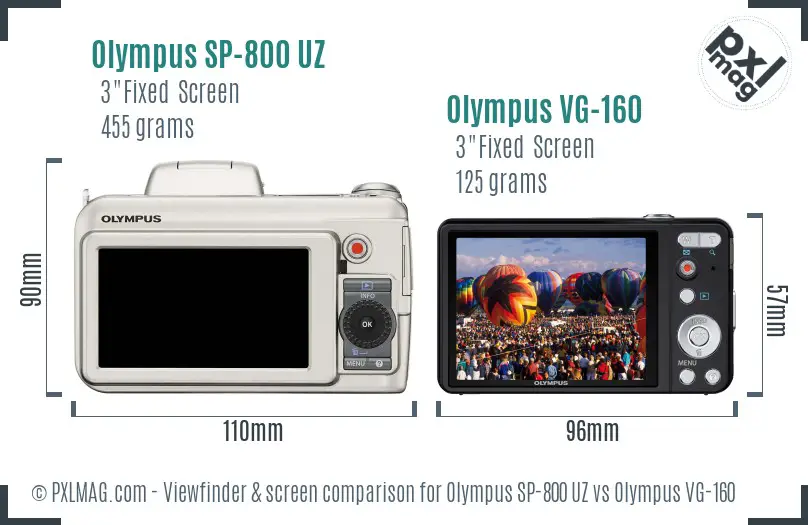 Olympus SP-800 UZ vs Olympus VG-160 Screen and Viewfinder comparison