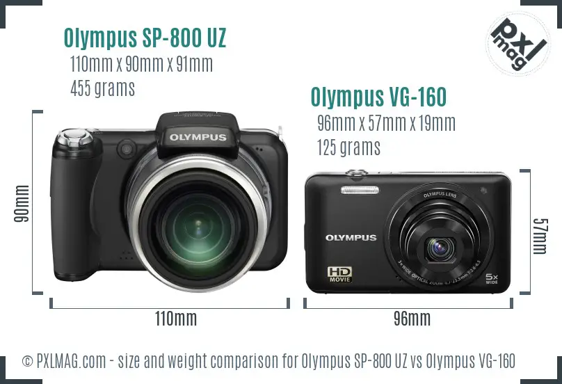 Olympus SP-800 UZ vs Olympus VG-160 size comparison