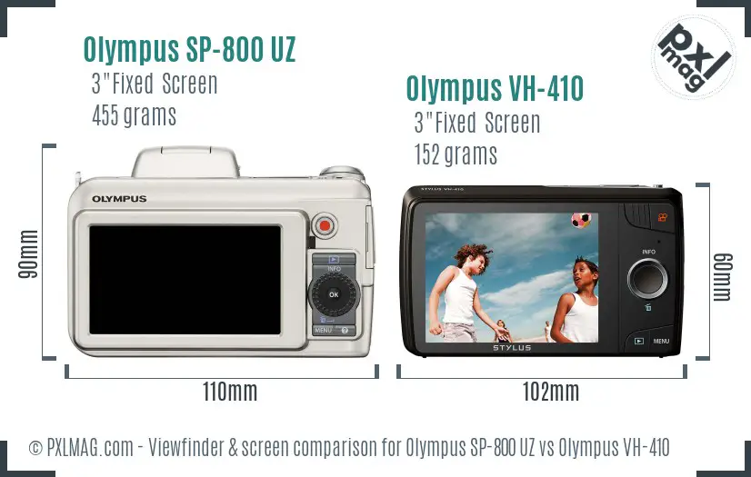 Olympus SP-800 UZ vs Olympus VH-410 Screen and Viewfinder comparison