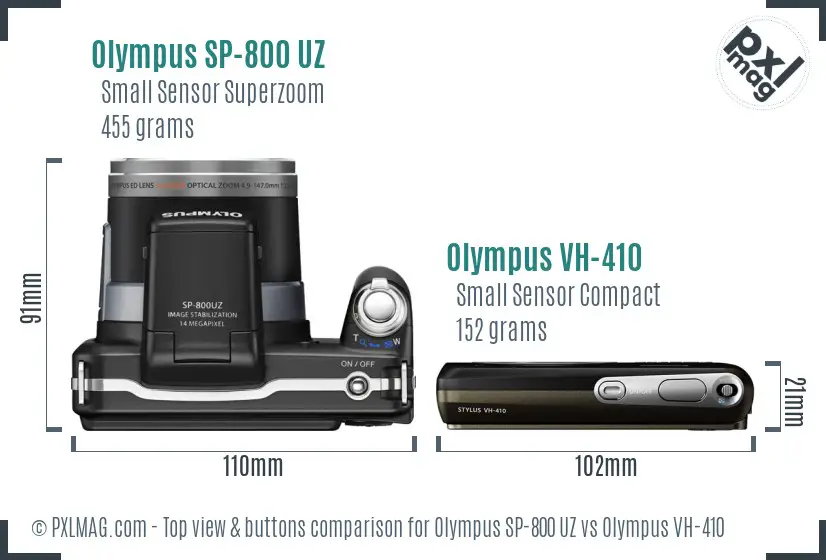 Olympus SP-800 UZ vs Olympus VH-410 top view buttons comparison