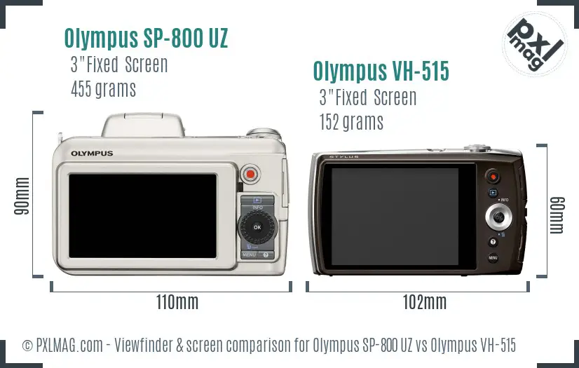 Olympus SP-800 UZ vs Olympus VH-515 Screen and Viewfinder comparison
