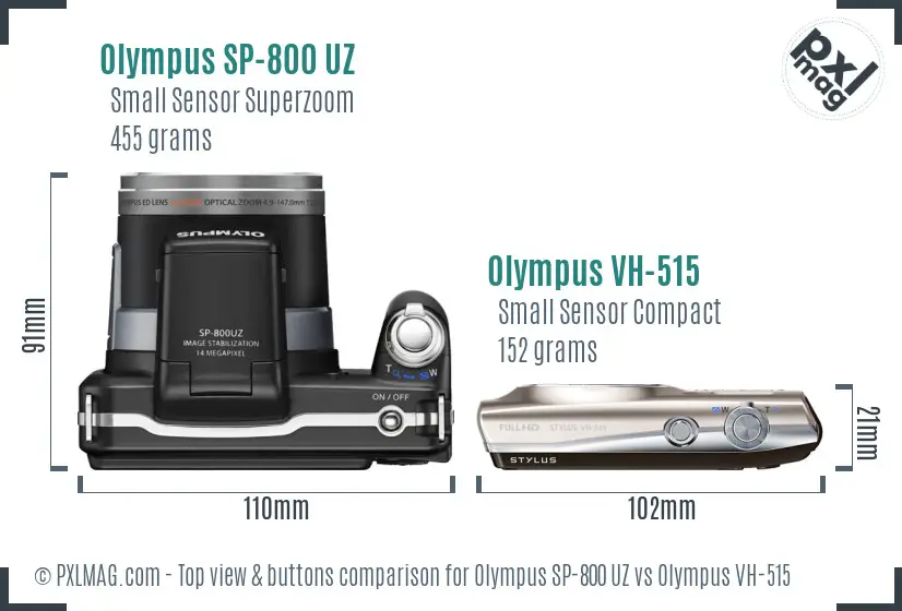 Olympus SP-800 UZ vs Olympus VH-515 top view buttons comparison