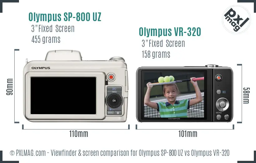 Olympus SP-800 UZ vs Olympus VR-320 Screen and Viewfinder comparison