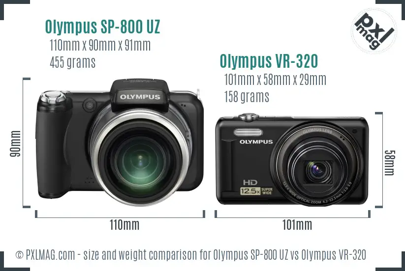 Olympus SP-800 UZ vs Olympus VR-320 size comparison
