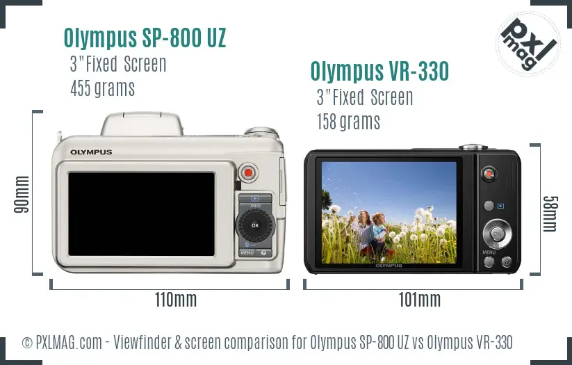 Olympus SP-800 UZ vs Olympus VR-330 Screen and Viewfinder comparison