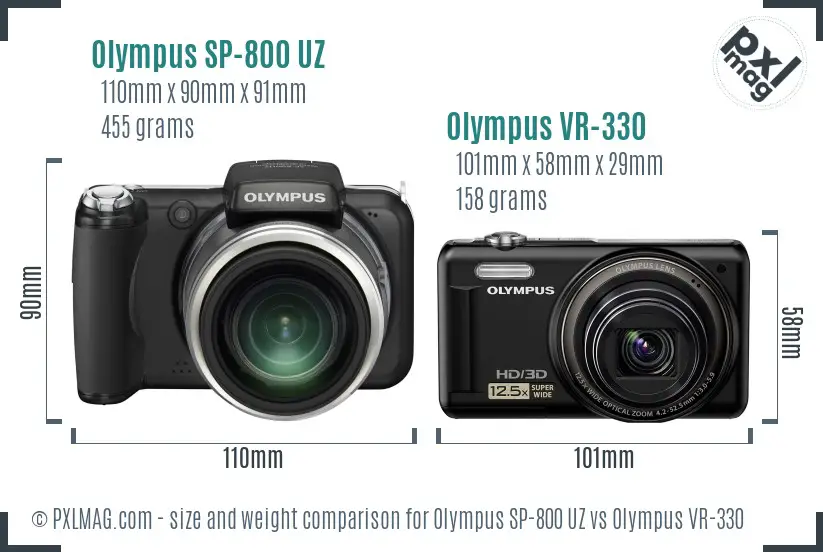 Olympus SP-800 UZ vs Olympus VR-330 size comparison