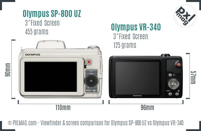 Olympus SP-800 UZ vs Olympus VR-340 Screen and Viewfinder comparison
