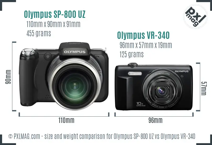Olympus SP-800 UZ vs Olympus VR-340 size comparison