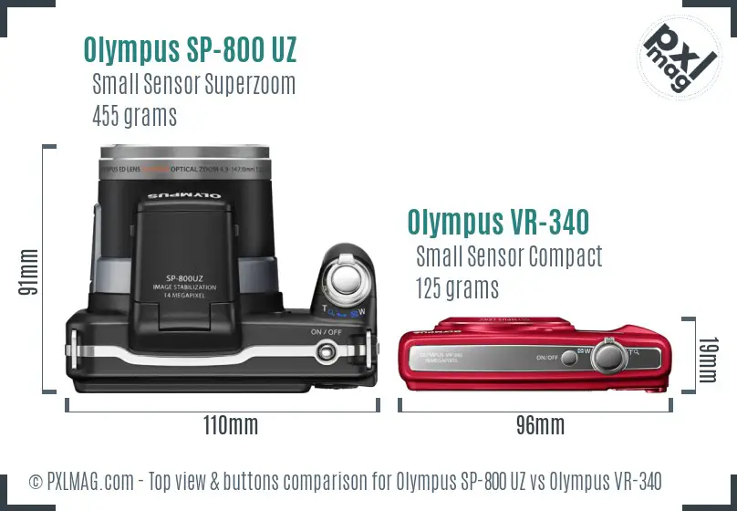 Olympus SP-800 UZ vs Olympus VR-340 top view buttons comparison