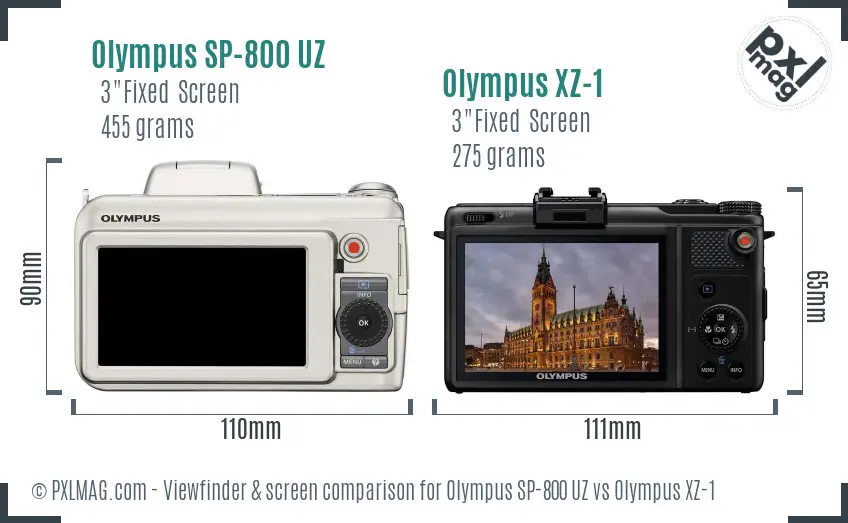 Olympus SP-800 UZ vs Olympus XZ-1 Screen and Viewfinder comparison