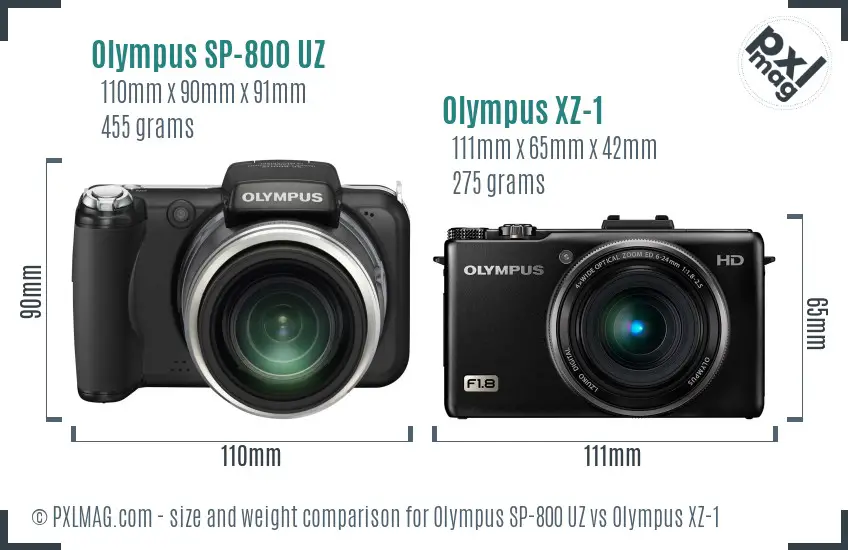 Olympus SP-800 UZ vs Olympus XZ-1 size comparison