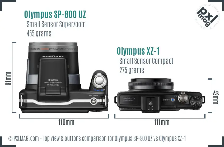 Olympus SP-800 UZ vs Olympus XZ-1 top view buttons comparison