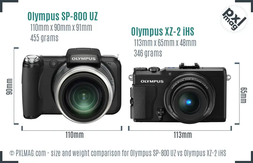 Olympus SP-800 UZ vs Olympus XZ-2 iHS size comparison