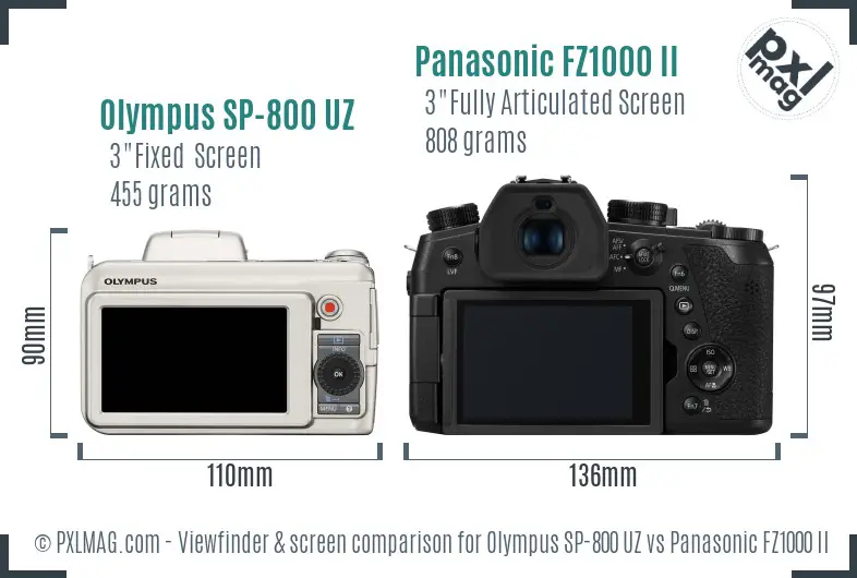 Olympus SP-800 UZ vs Panasonic FZ1000 II Screen and Viewfinder comparison