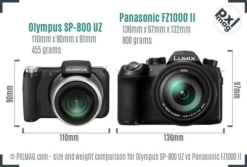 Olympus SP-800 UZ vs Panasonic FZ1000 II size comparison
