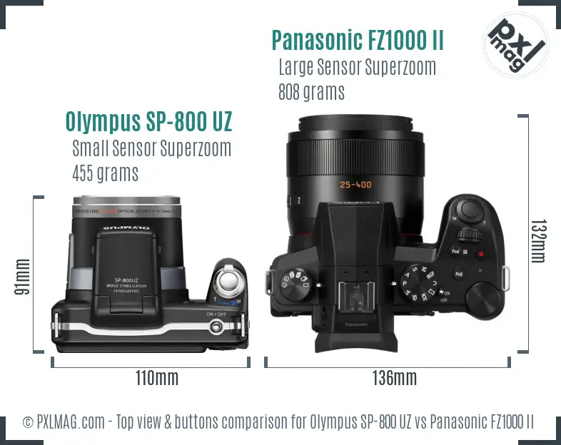 Olympus SP-800 UZ vs Panasonic FZ1000 II top view buttons comparison