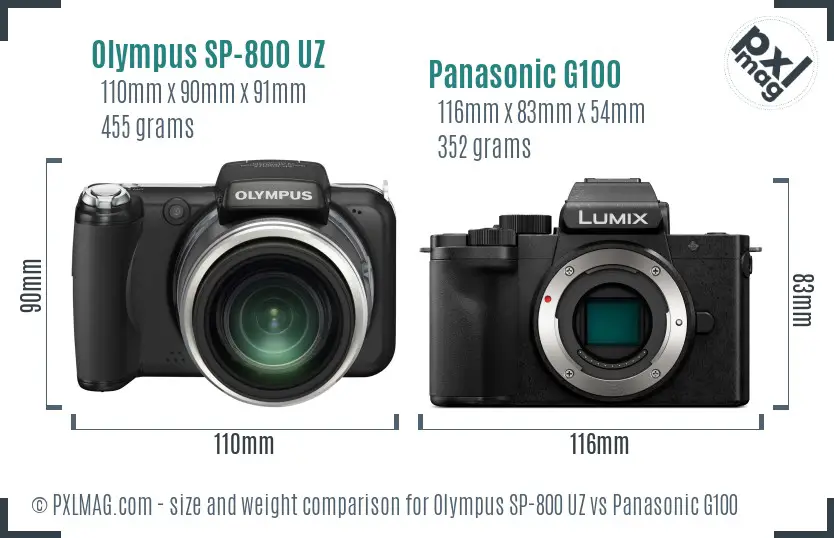 Olympus SP-800 UZ vs Panasonic G100 size comparison