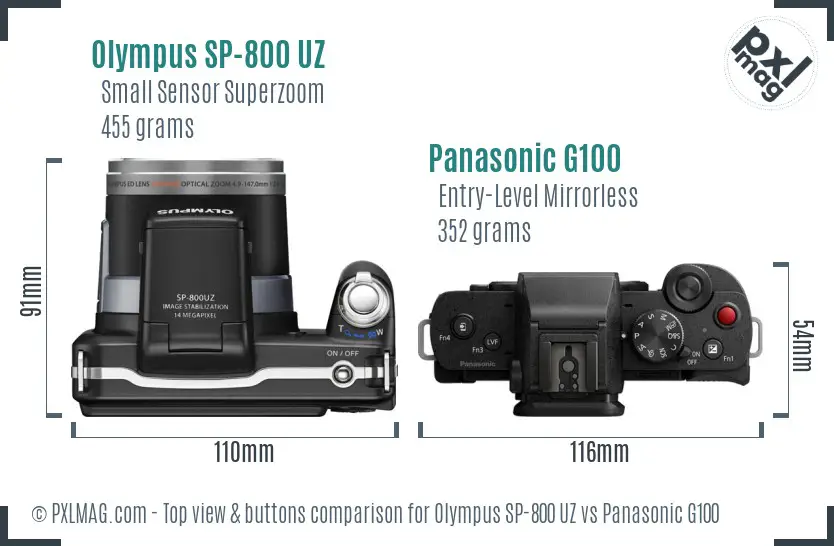 Olympus SP-800 UZ vs Panasonic G100 top view buttons comparison
