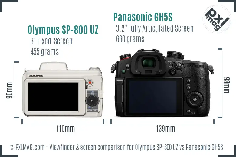 Olympus SP-800 UZ vs Panasonic GH5S Screen and Viewfinder comparison